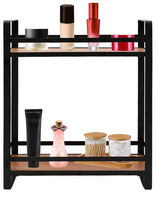 2-Tier Metal and Wood Bathroom Organizer Shelf | Vanity & Countertop Storage Rack