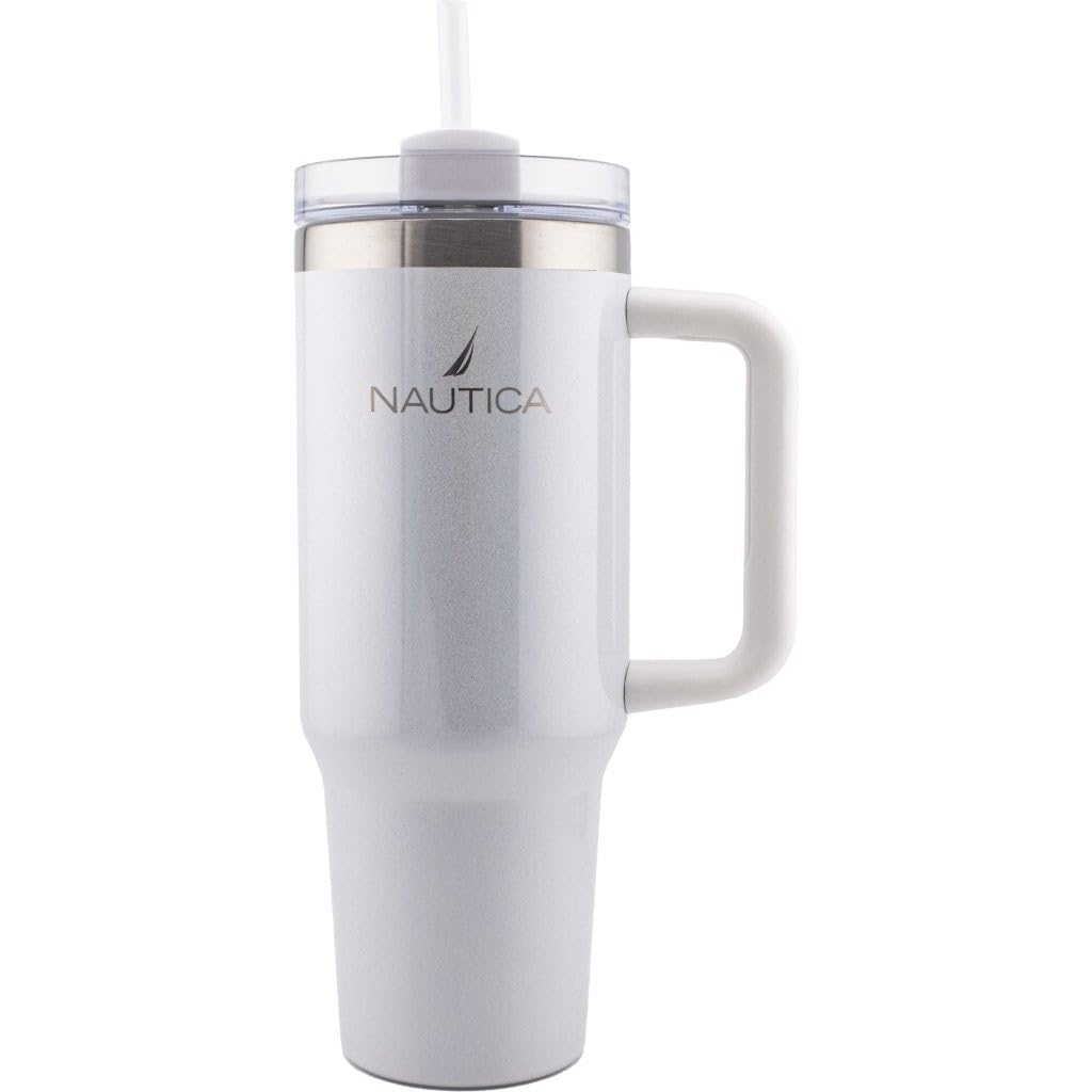 HY-048 - Nautica 40oz Double-Wall Vacuum Travel Mug - Holographic White