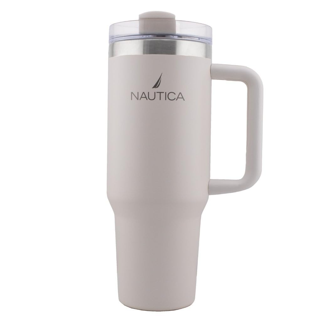 HY-042 - Nautica 40oz Double-Wall Vacuum Travel Mug - Cream