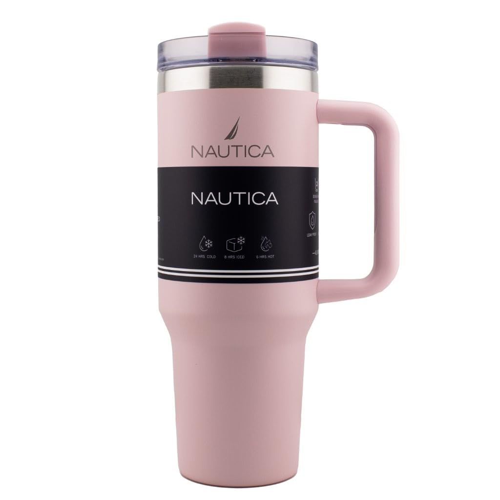 HY-045 - Nautica 40oz Double-Wall Vacuum Travel Mug - Pink