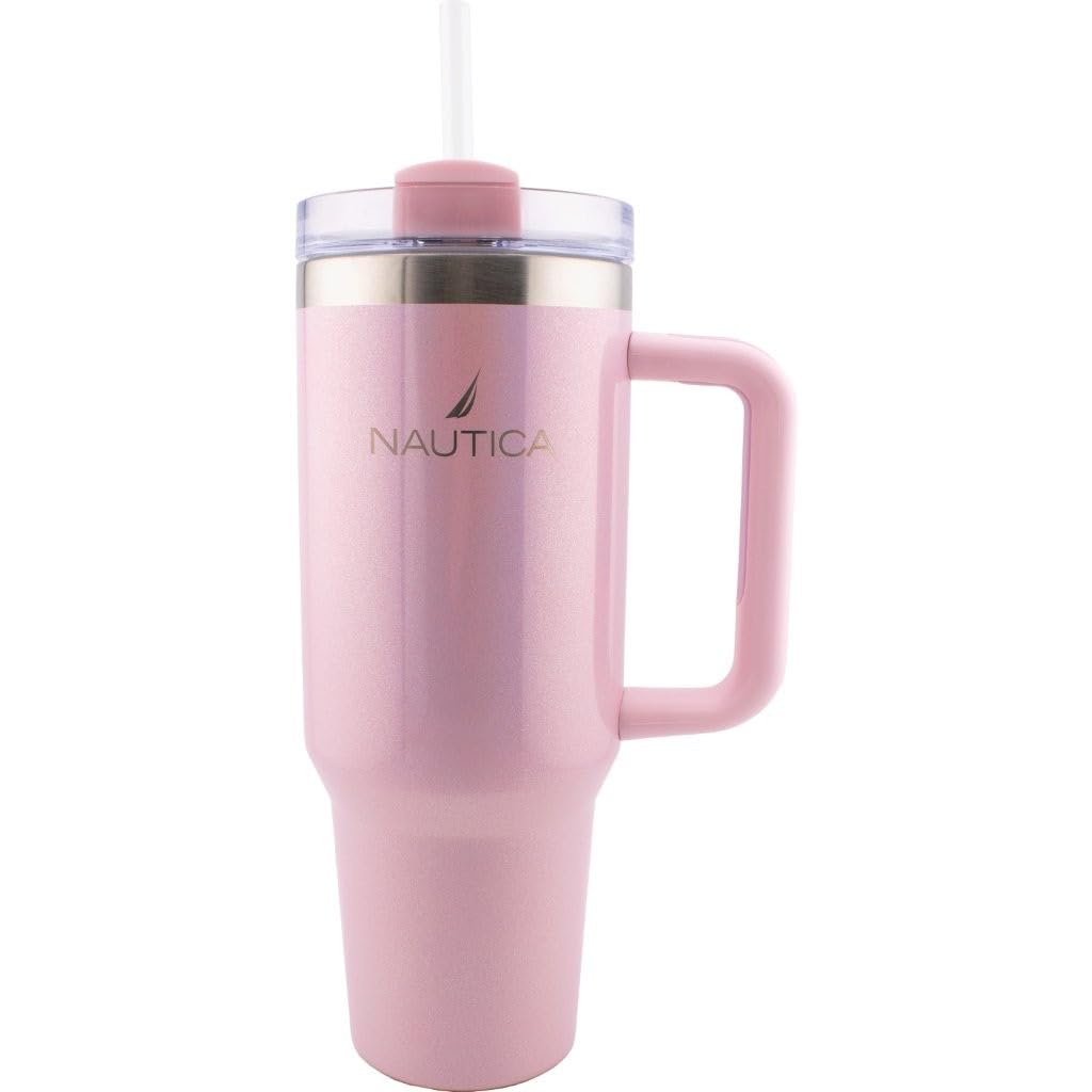 HY-047 - Nautica 40oz Double-Wall Vacuum Travel Mug - Holographic Pink