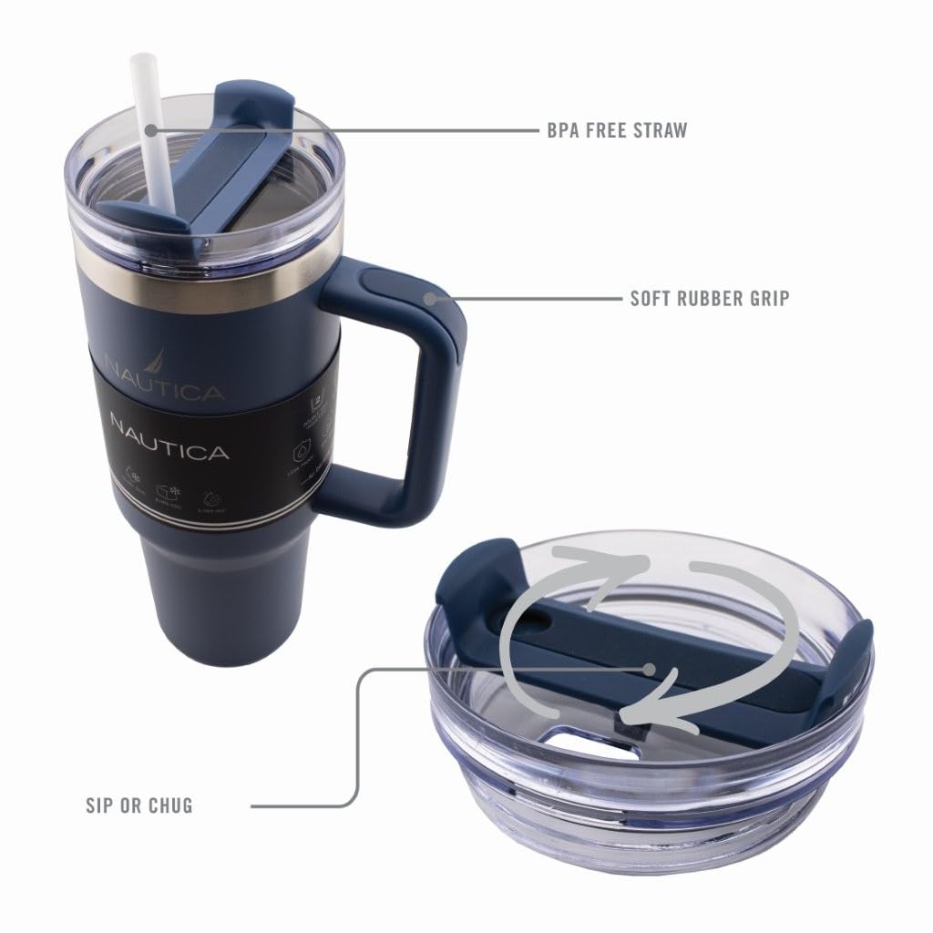 HY-041 - Nautica 40oz Double-Wall Vacuum Travel Mug - Navy