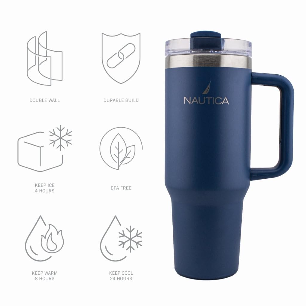 HY-041 - Nautica 40oz Double-Wall Vacuum Travel Mug - Navy