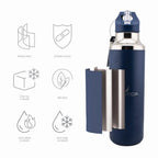 HY-067 - Nautica 21oz Stainless Steel Water Bottle with Straw - Navy