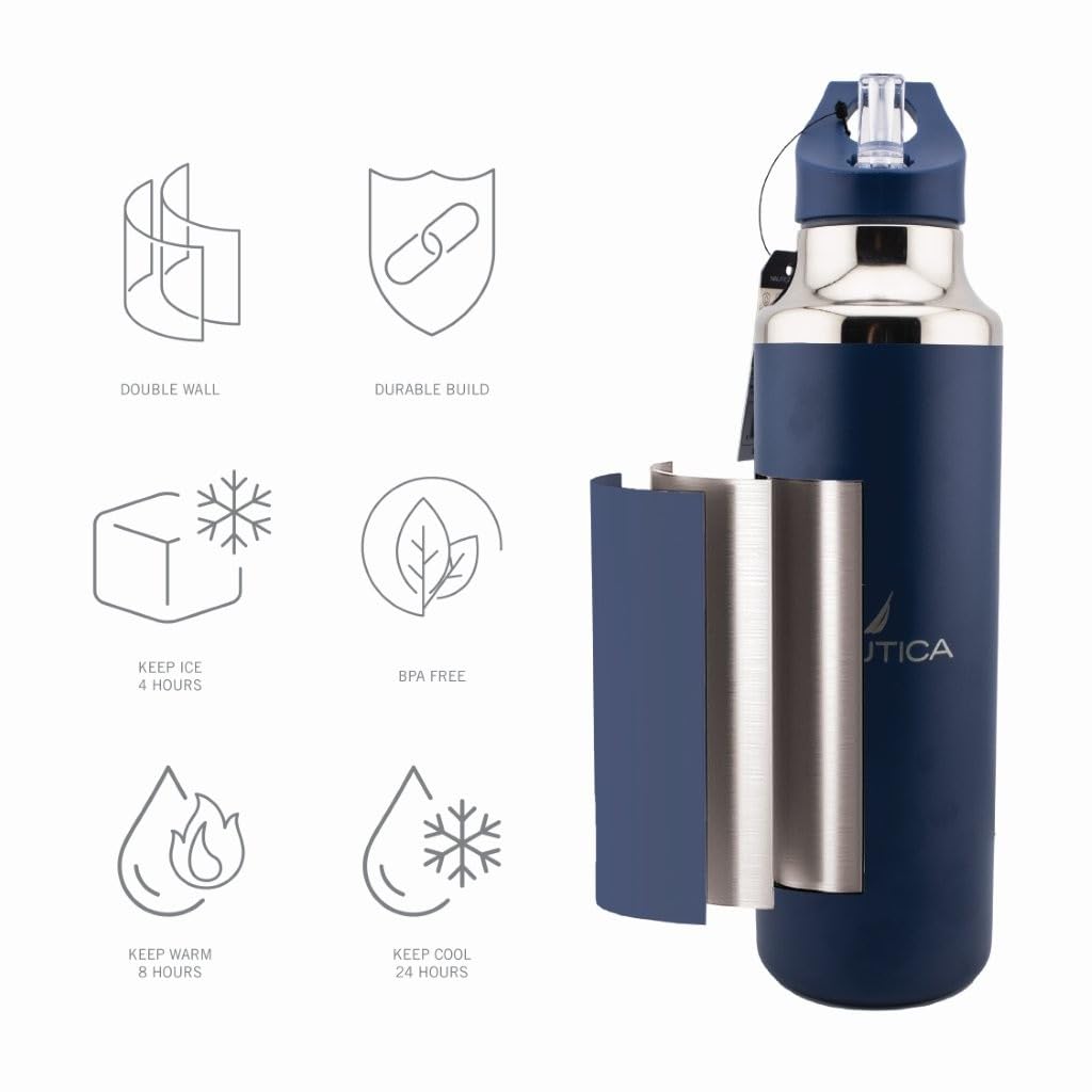 HY-067 - Nautica 21oz Stainless Steel Water Bottle with Straw - Navy