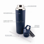 HY-067 - Nautica 21oz Stainless Steel Water Bottle with Straw - Navy