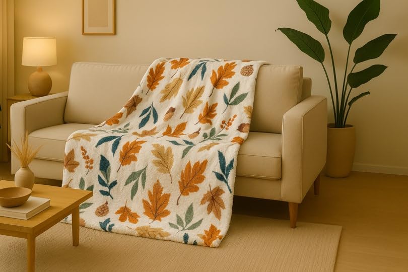 Falling Autumn Leaves Fall Reversible Flannel Fleece Throw (50x70)