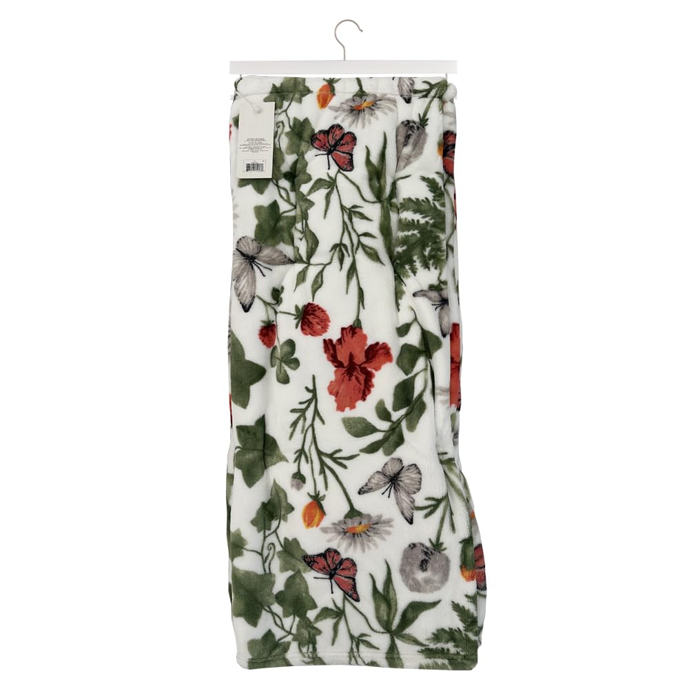 THF-3770H - Fall Harvest Flannel Fleece Throw - Pink/Green Floral (60x70)
