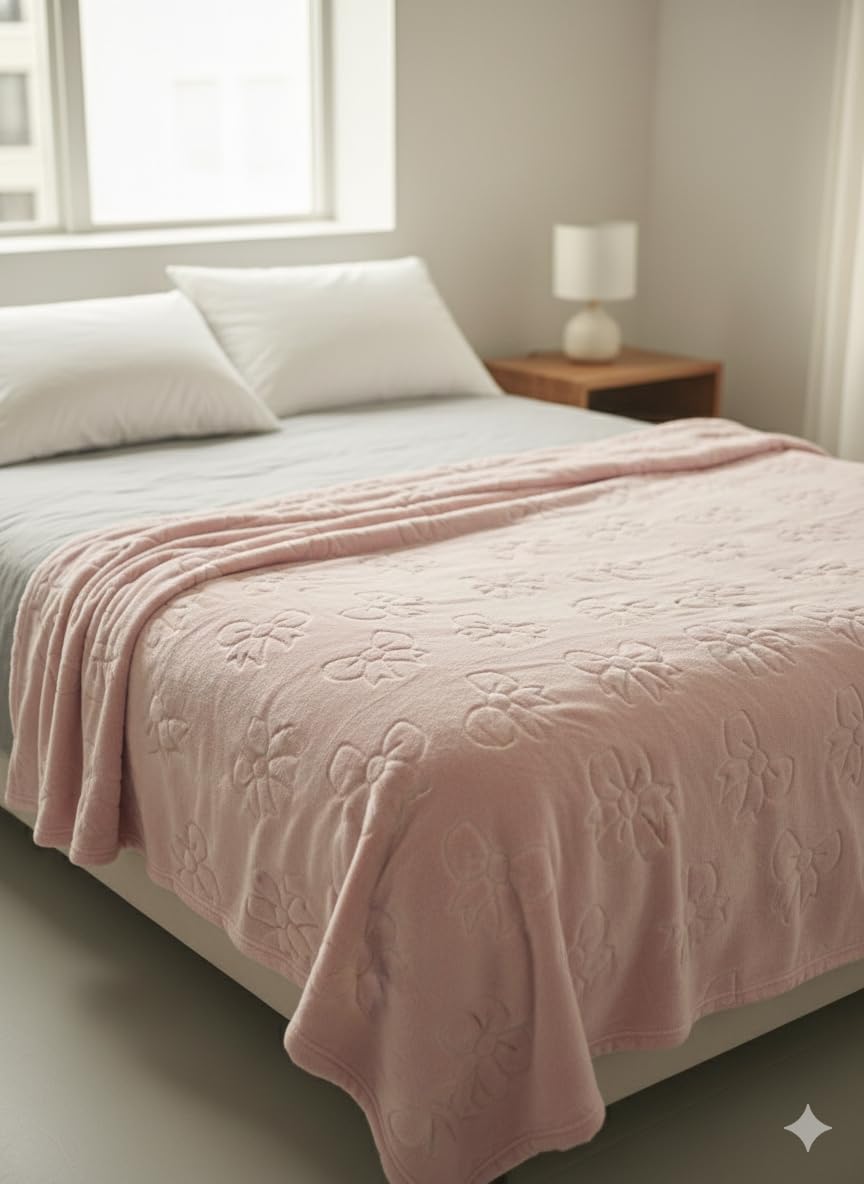 THFPJ-093F - LITTLE CELEBRITY Bows Embossed Faux Fur Throw, 50x70