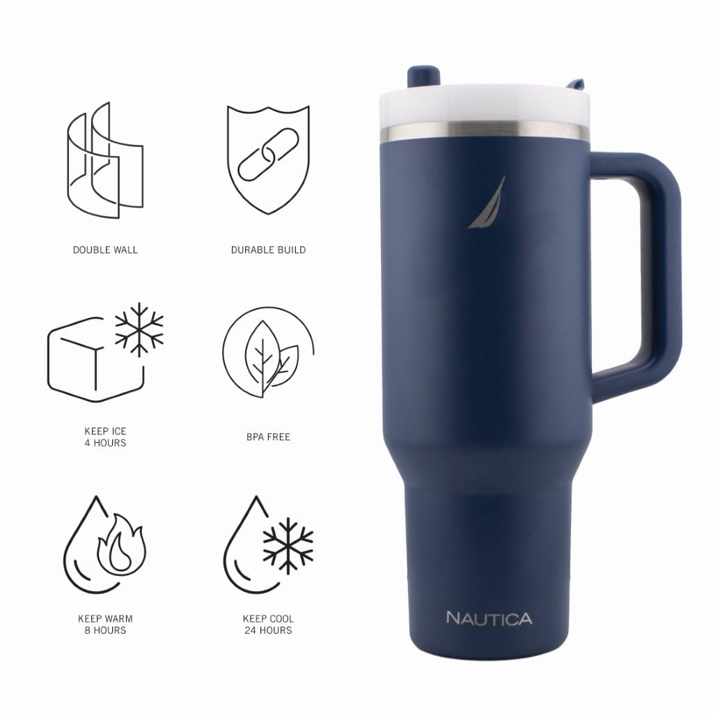 HY-050 - Nautica 40oz Tumbler with Handle & Straw - Navy