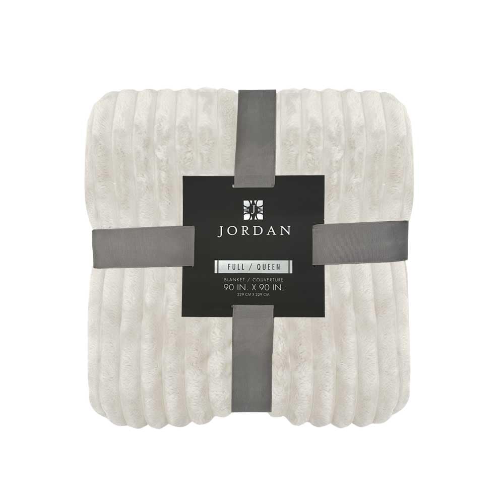 BLF-293FQ - Jordan Jaquard Ribbed Plush Bed Blanket - Cream (Queen)