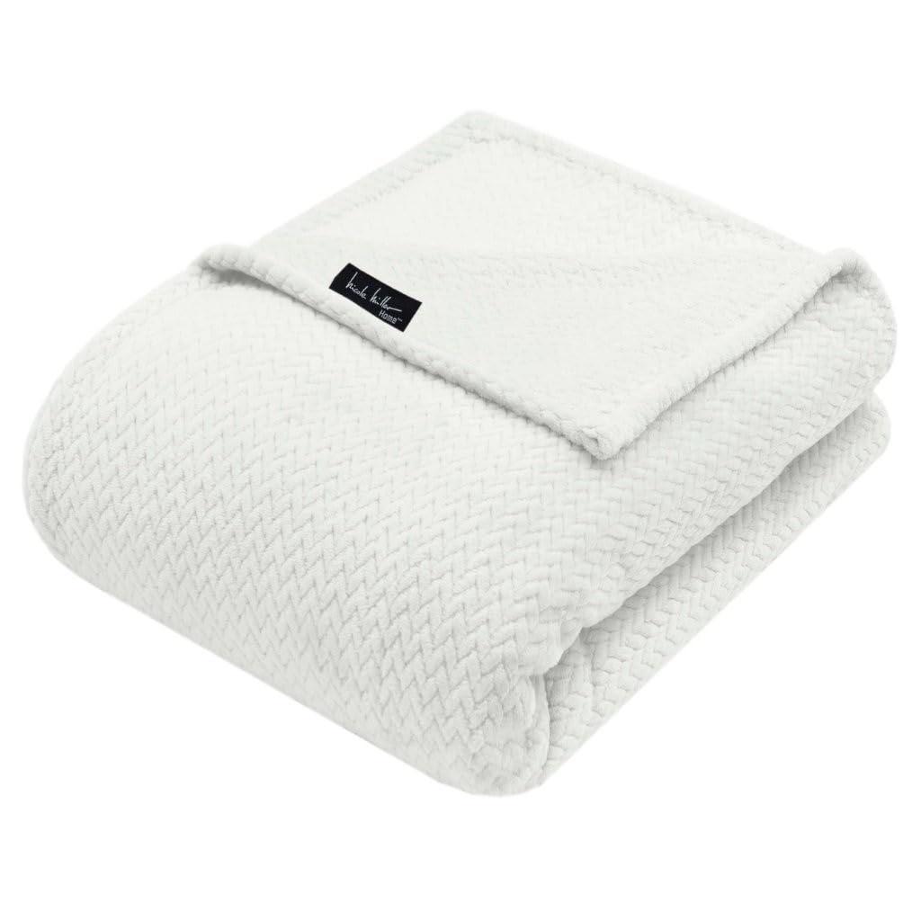 NMBL-011FQ - Nicole Miller Herringbone Jacquard Throw - Ivory (Queen)