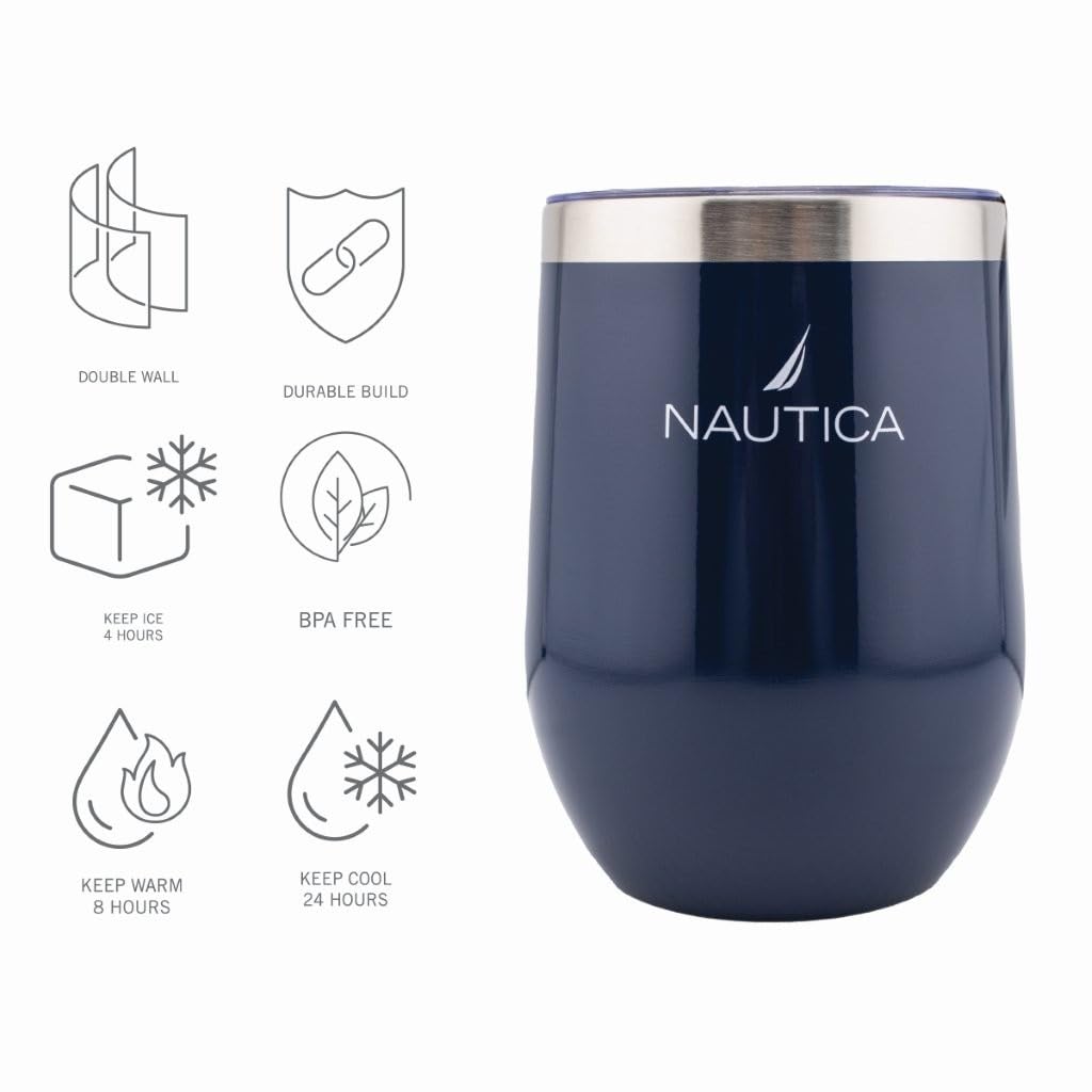 HY-025 - Nautica 12oz Insulated Stemless Wine Tumbler - Navy