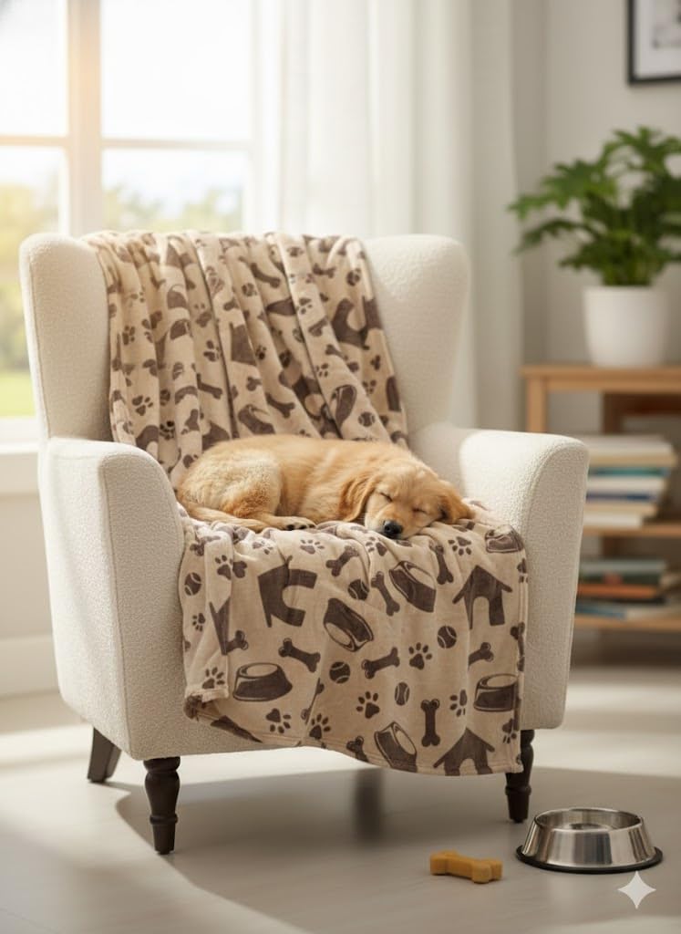 THPP-027H - CUDDLOVE Premium Soft Fleece Dog Blanket - Tan Dog House