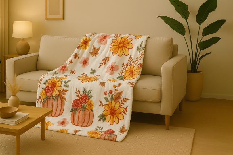 Rustic Floral Fall Harvest Flannel Fleece Throw (60x70)