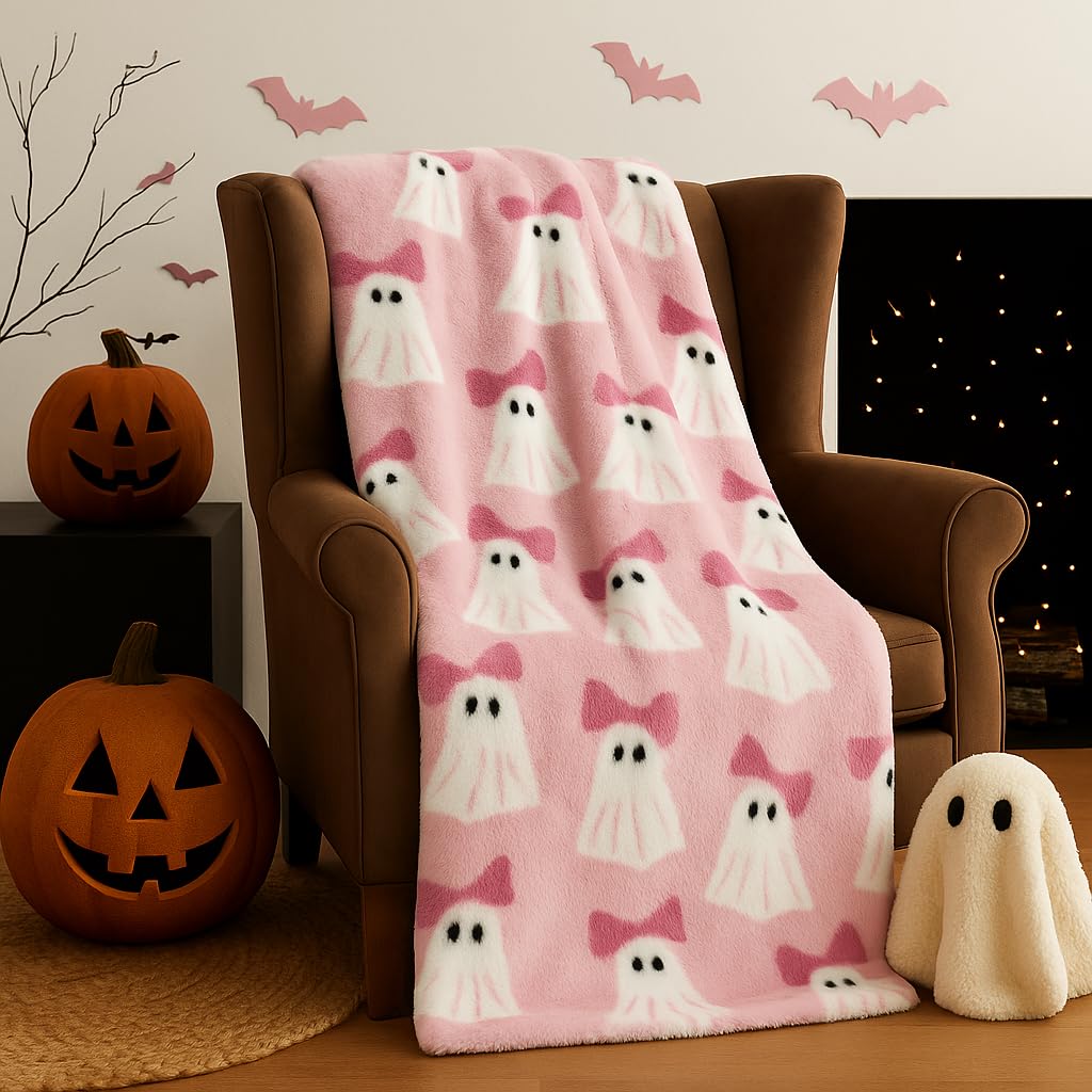 Ghost Bows Halloween Reversible Flannel Fleece Throw (50x70)