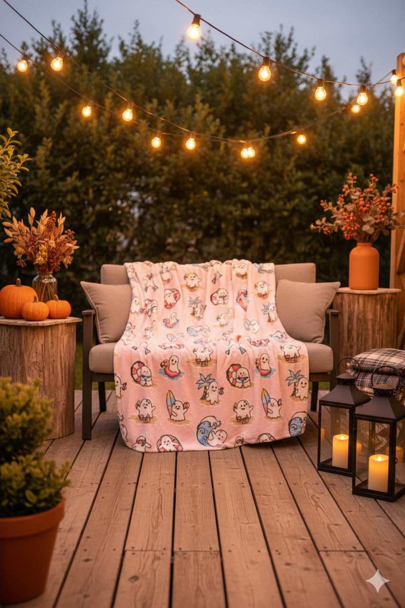 Surfing Ghost Halloween Long Hair Plush Throw (60x70)