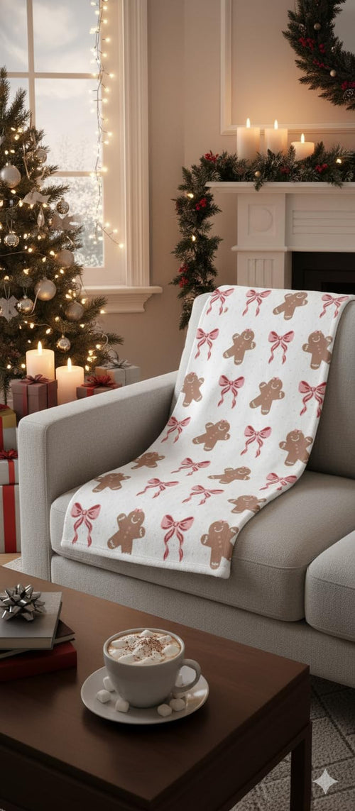 THCH-133 - Celebrity Home Dry Knit Christmas Throw - Gingerbread Bow