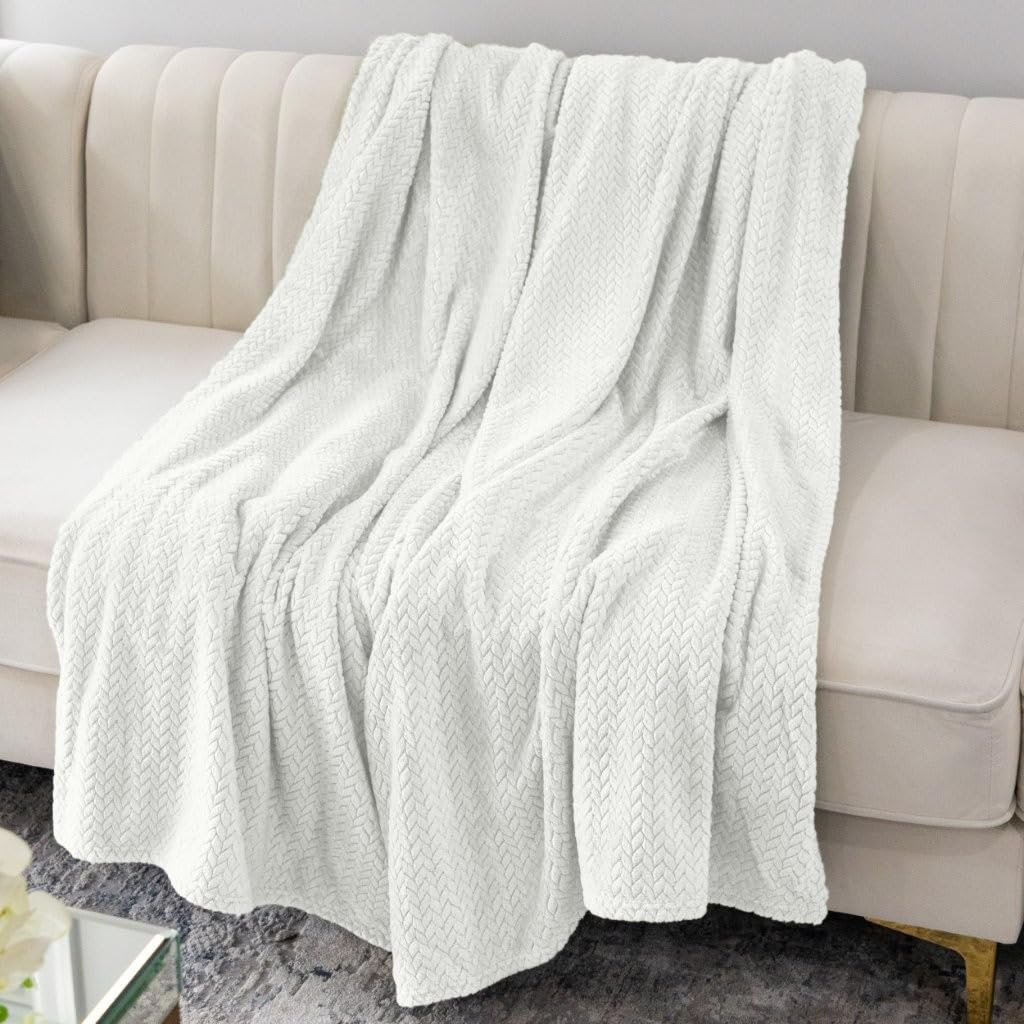 NMBL-011K - Nicole Miller Herringbone Jacquard Throw - Ivory (King)