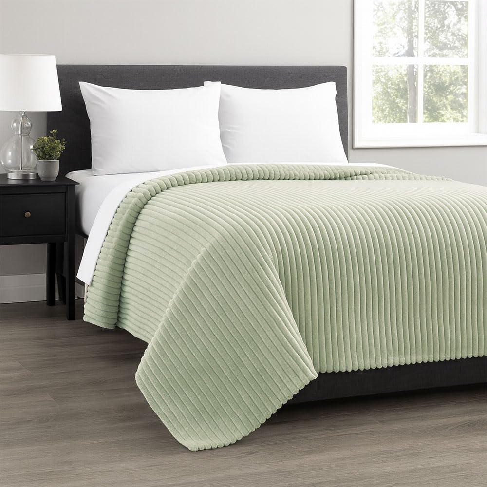 BLF-295K - Jordan Jaquard Ribbed Plush Bed Blanket - Sage Green (King)