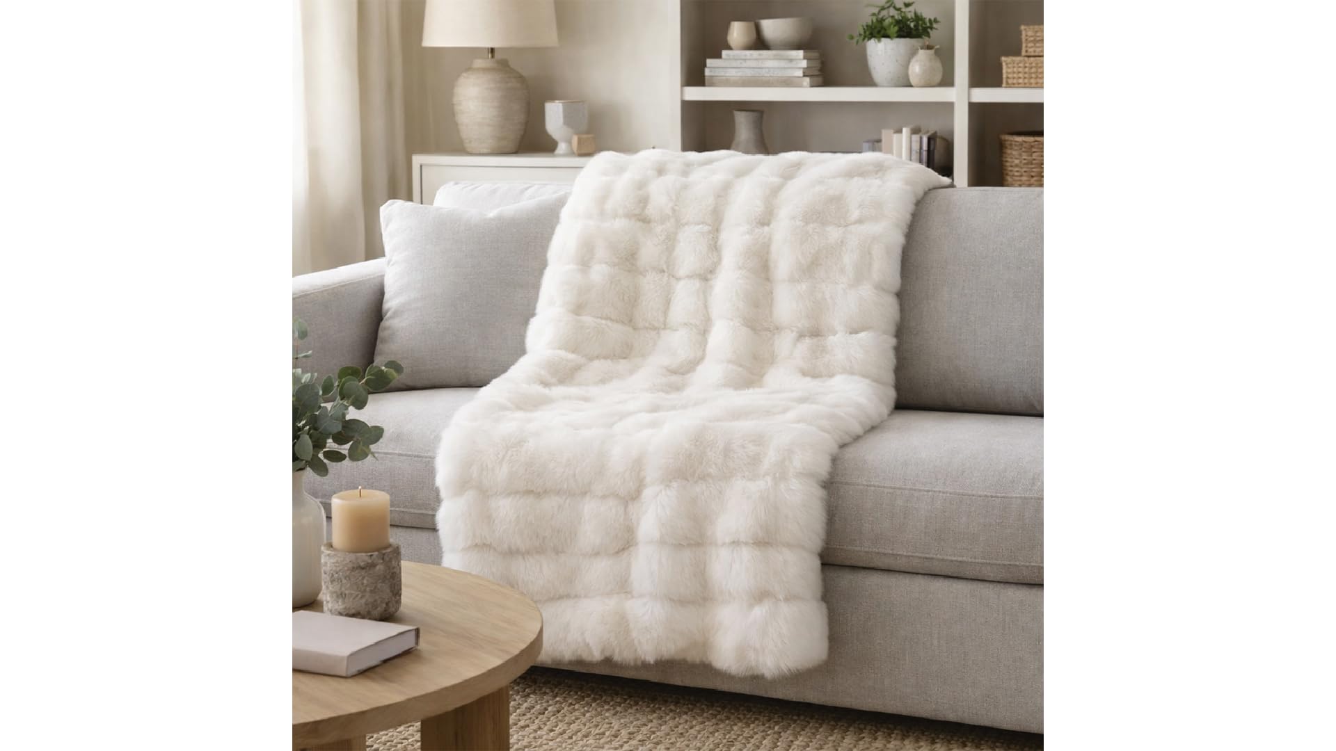 THRH-187F - Celebrity Home Scarlett Sculpted Faux Fur Throw - Ivory