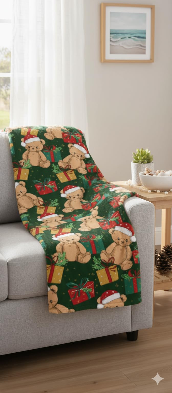THF-4292H - Celebrity Home Christmas Plush Throw - Cozy Christmas Bear