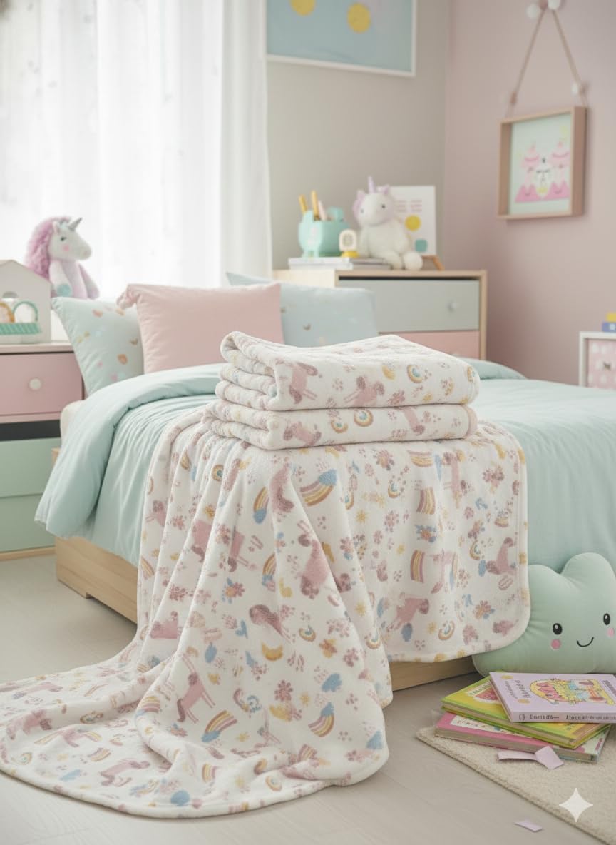 THFPJ-090f - LITTLE CELEBRITY Magical Unicorn Fleece Throw, 50x70