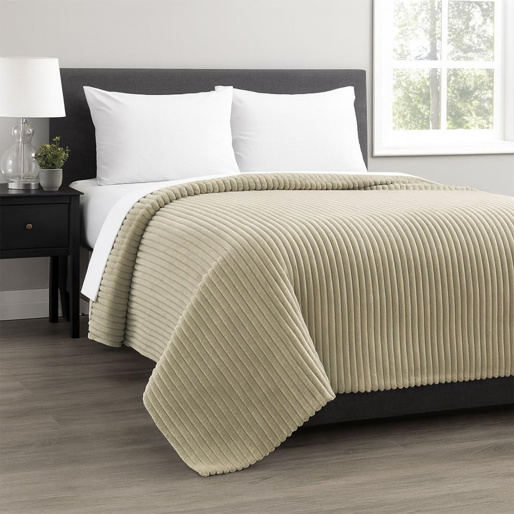 BLF-298K - Jordan Jaquard Ribbed Plush Bed Blanket - Taupe (King)