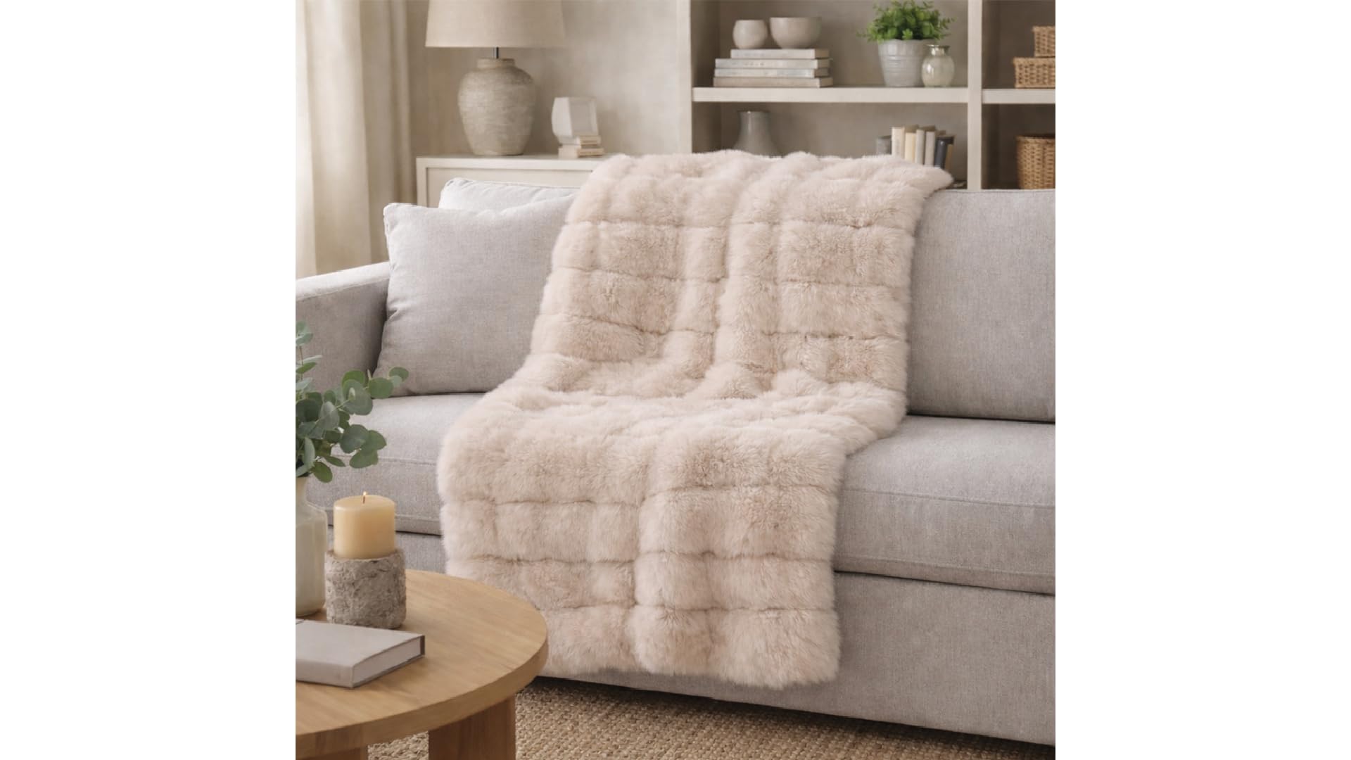 THRH-188F - Celebrity Home Scarlett Sculpted Faux Fur Throw - Sand