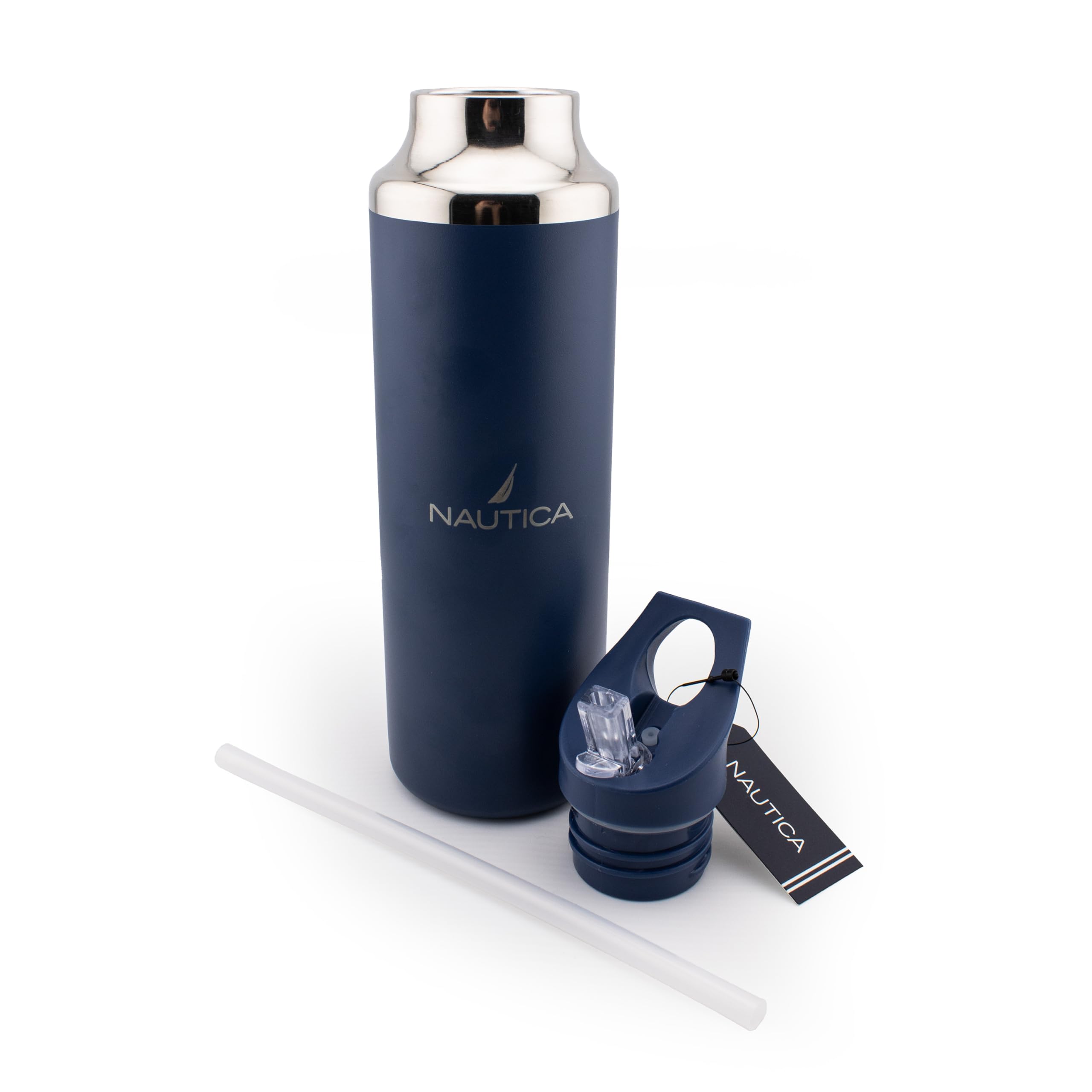 HY-067 - Nautica 21oz Stainless Steel Water Bottle with Straw - Navy