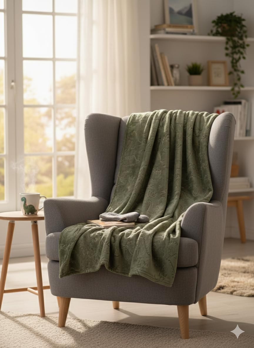 THFPJ-099F - LITTLE CELEBRITY Dinosaur Embossed Fleece Throw, 50x70