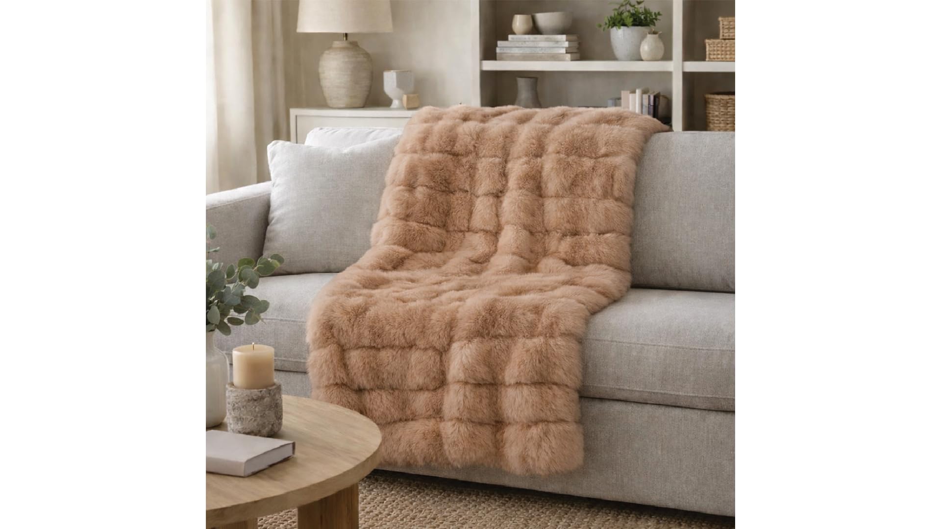 THRH-189F - Celebrity Home Scarlett Sculpted Faux Fur Throw - Taupe