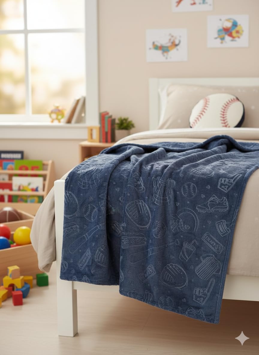 THFPJ-109F - LITTLE CELEBRITY Baseball Embossed Fleece Throw, 50x70