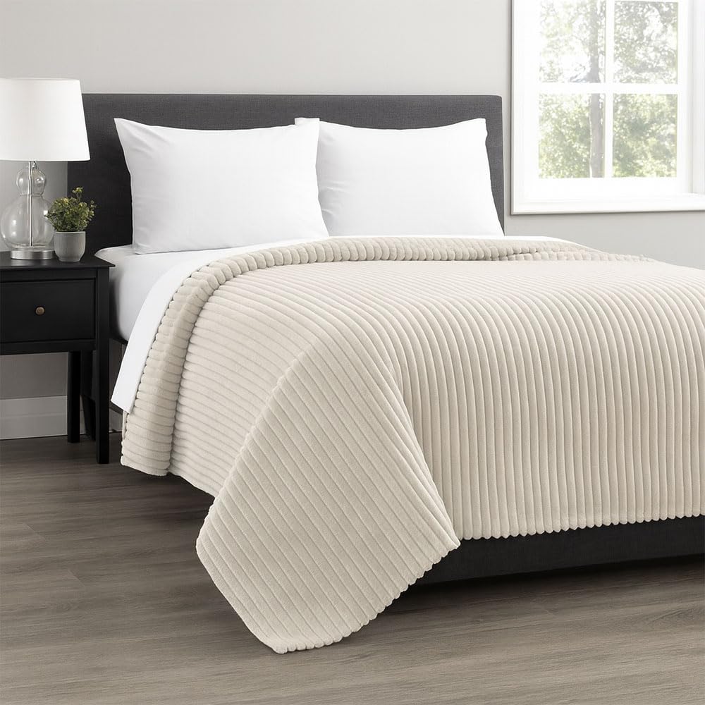 BLF-293K - Jordan Jaquard Ribbed Plush Bed Blanket - Cream (King)
