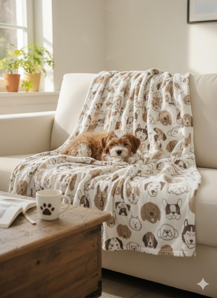 THPP-025H - CUDDLOVE Premium Soft Fleece Dog Blanket - Beige Puppy