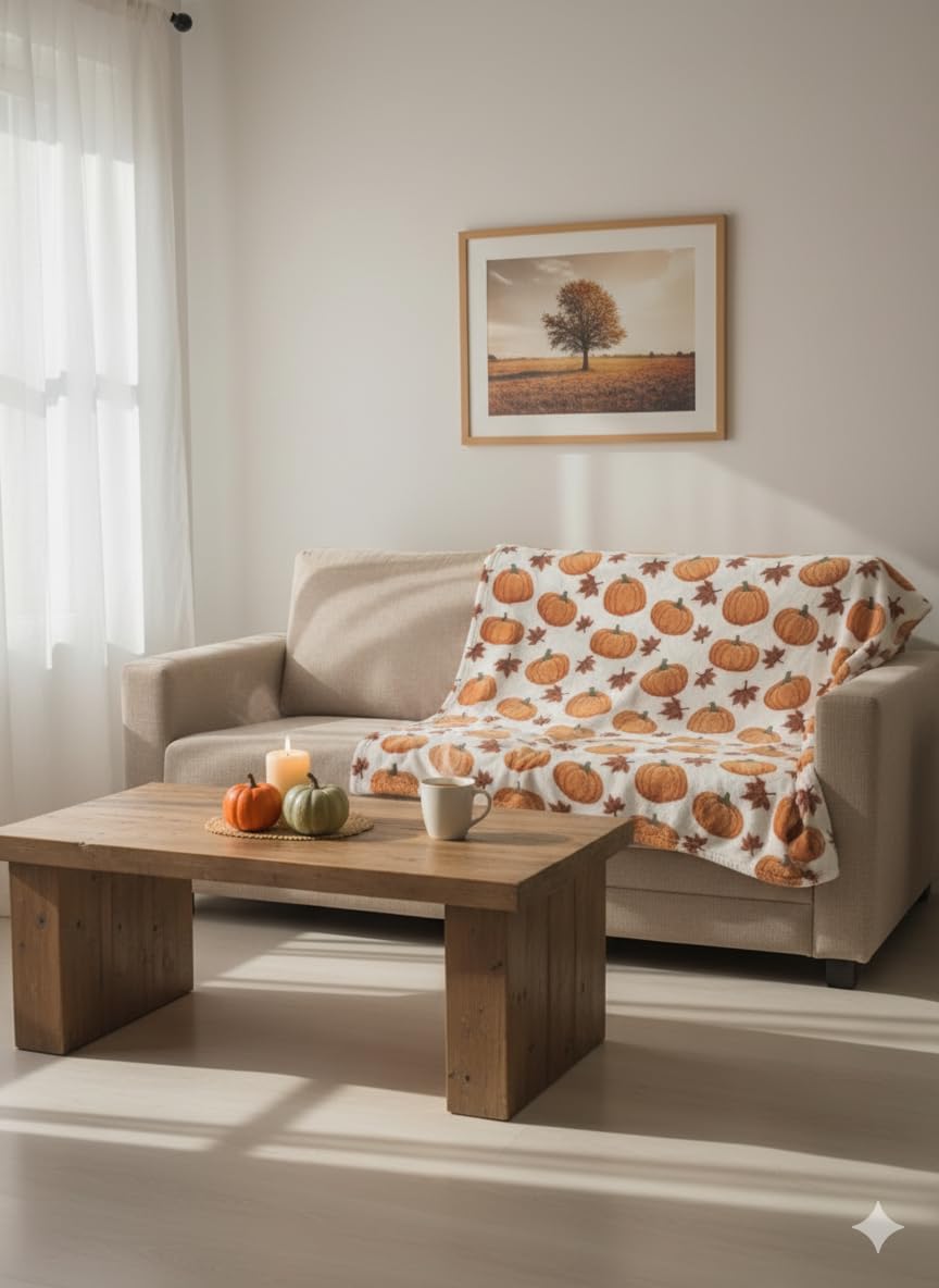 Classic Pumpkin Fall Harvest Flannel Fleece Throw (60x70)