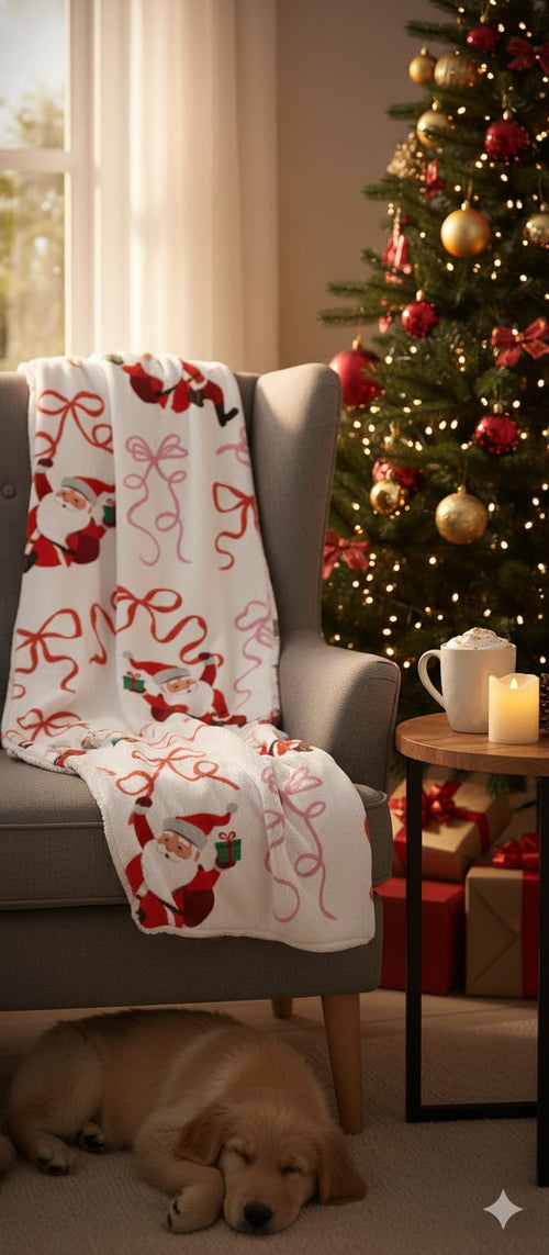 THF-4297H - Celebrity Home Christmas Plush Throw - Santa's Ribbon Run