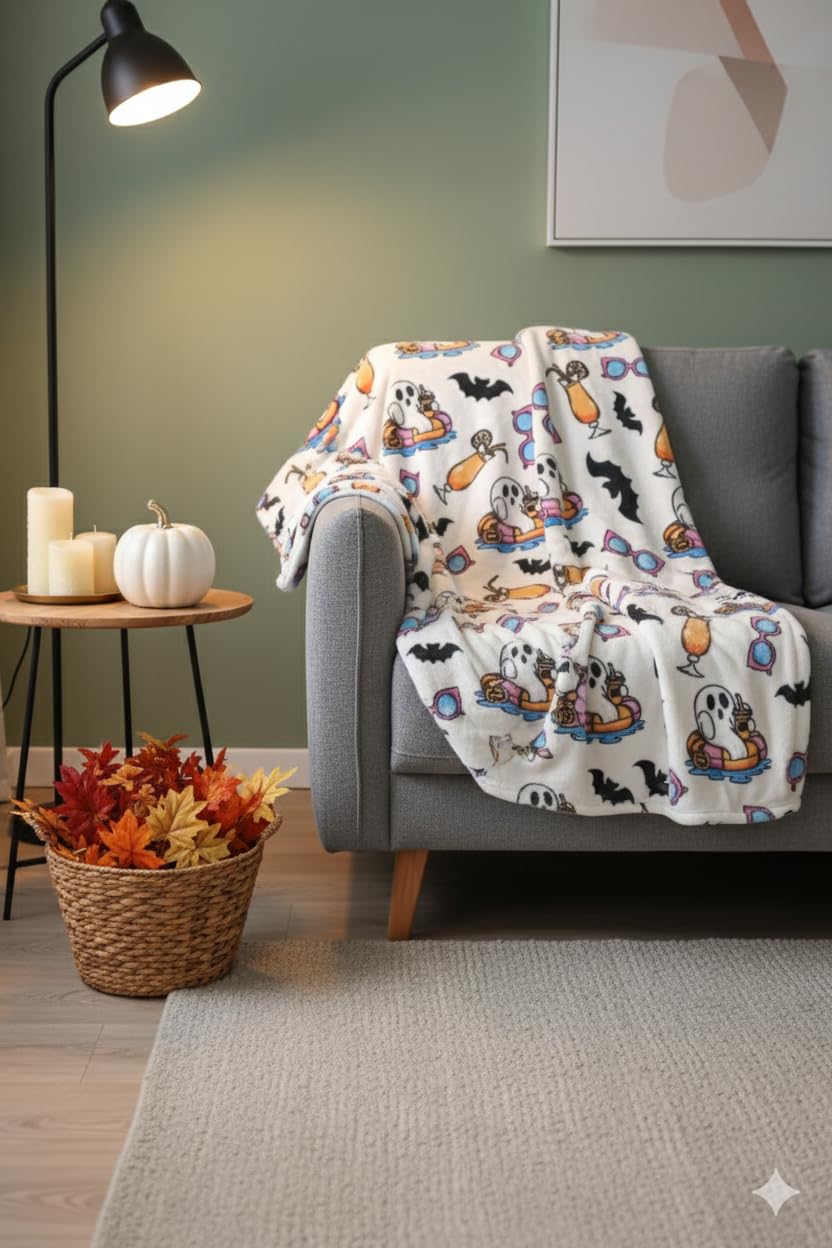 Pool Party Ghost Halloween Long Hair Plush Throw (60x70)