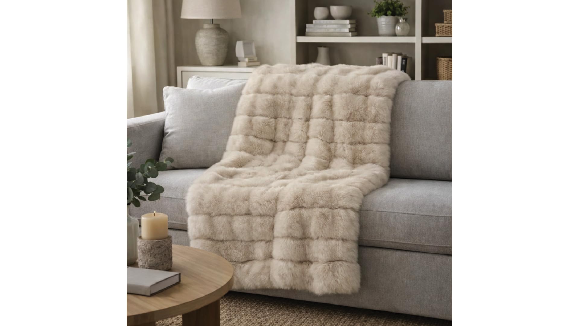 THRH-190F - Celebrity Home Scarlett Sculpted Faux Fur Throw - Pumice Stone