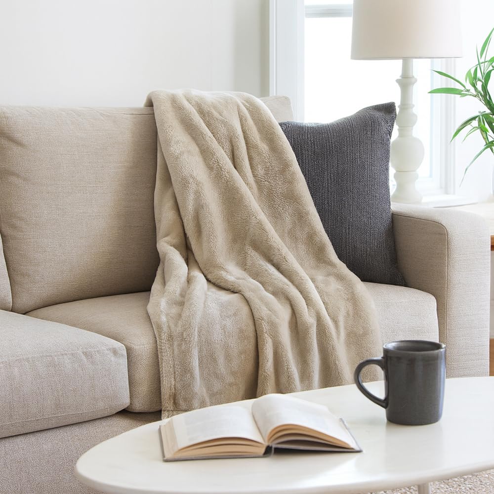 ALTHF-107H - Celebrity Home Ultra-Plush Long-Hair Flannel Throw - Pumice Stone
