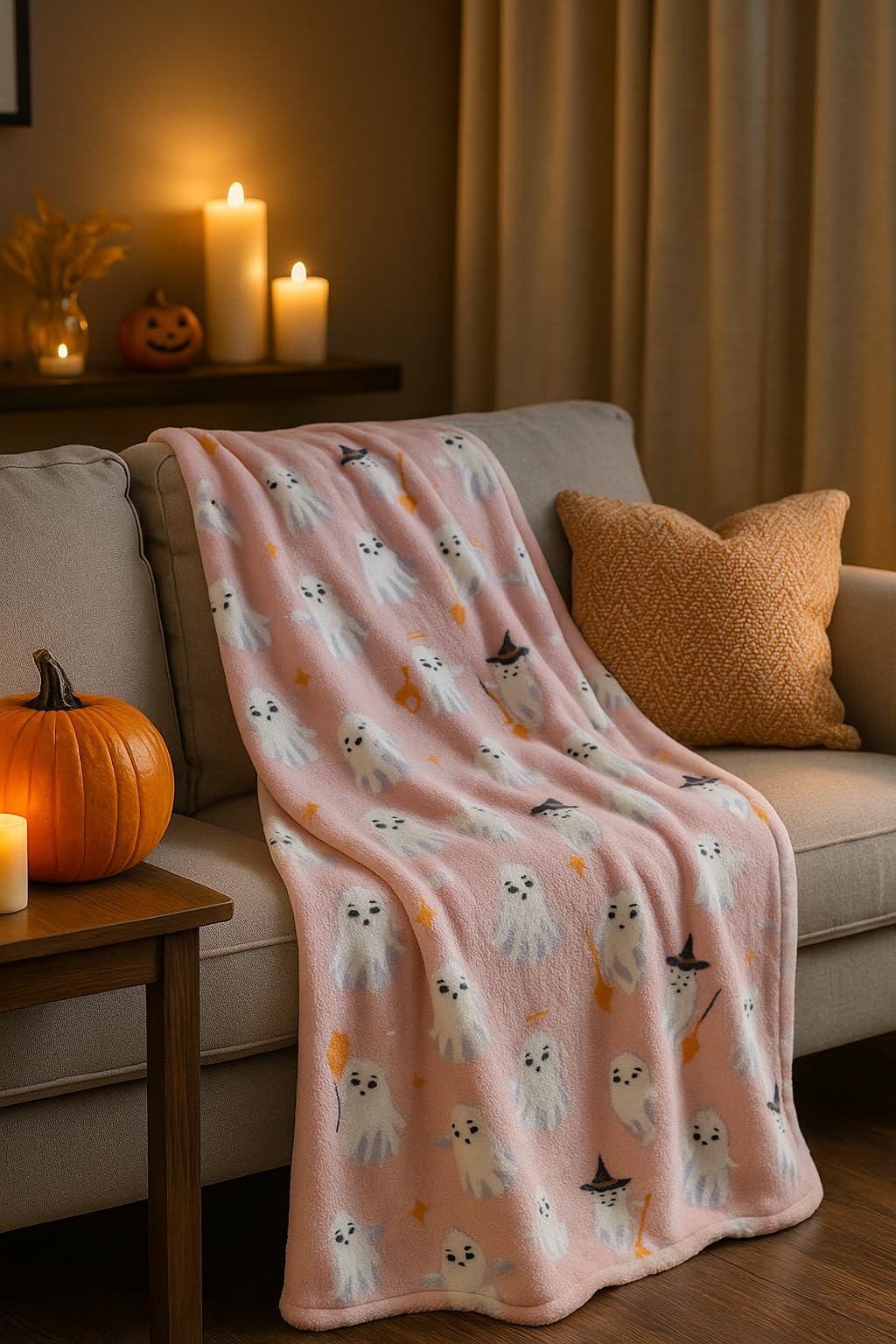 Flying Ghost Halloween Long Hair Plush Throw (60x70)