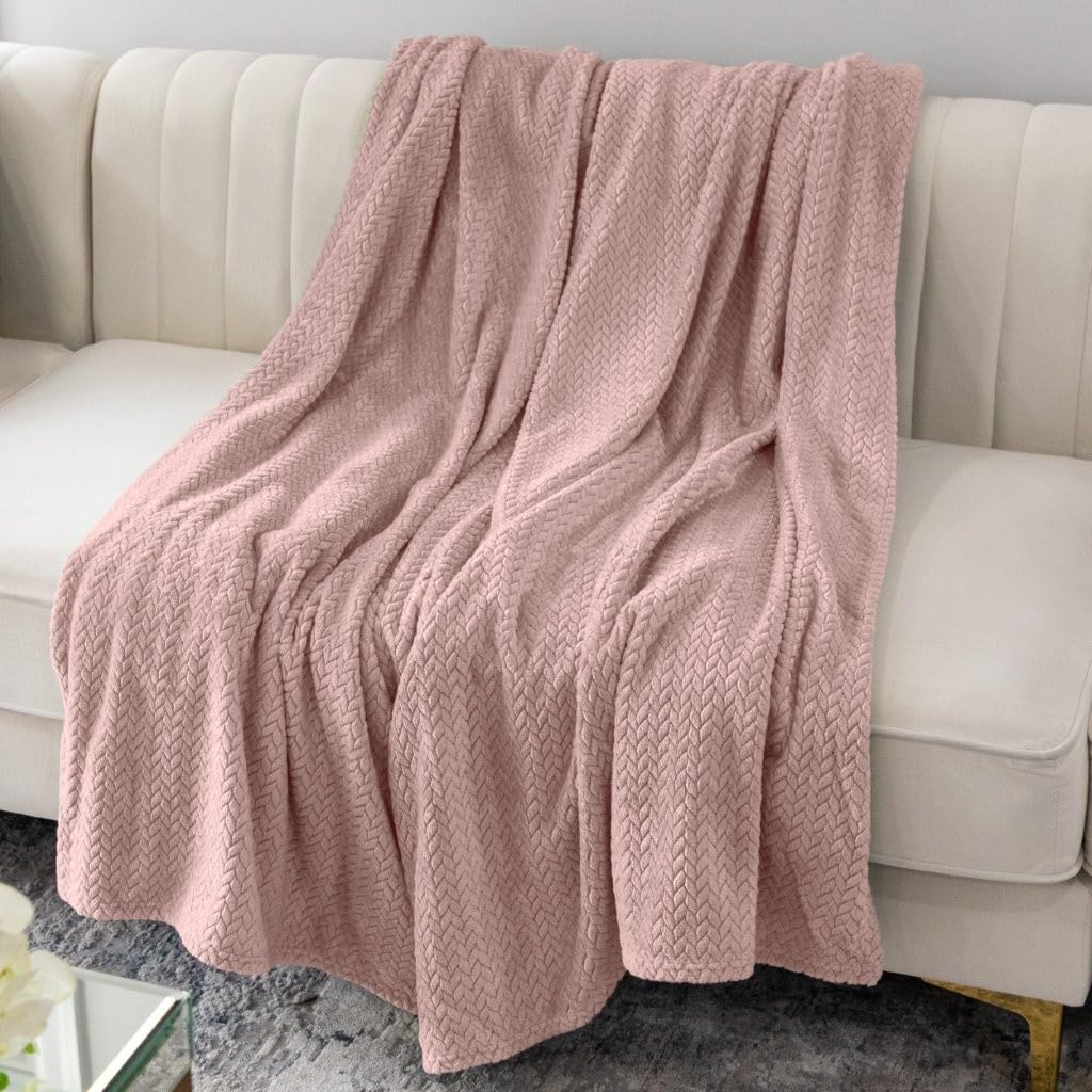 NMBL-019K - Nicole Miller Herringbone Jacquard Throw - Blush Pink (King)