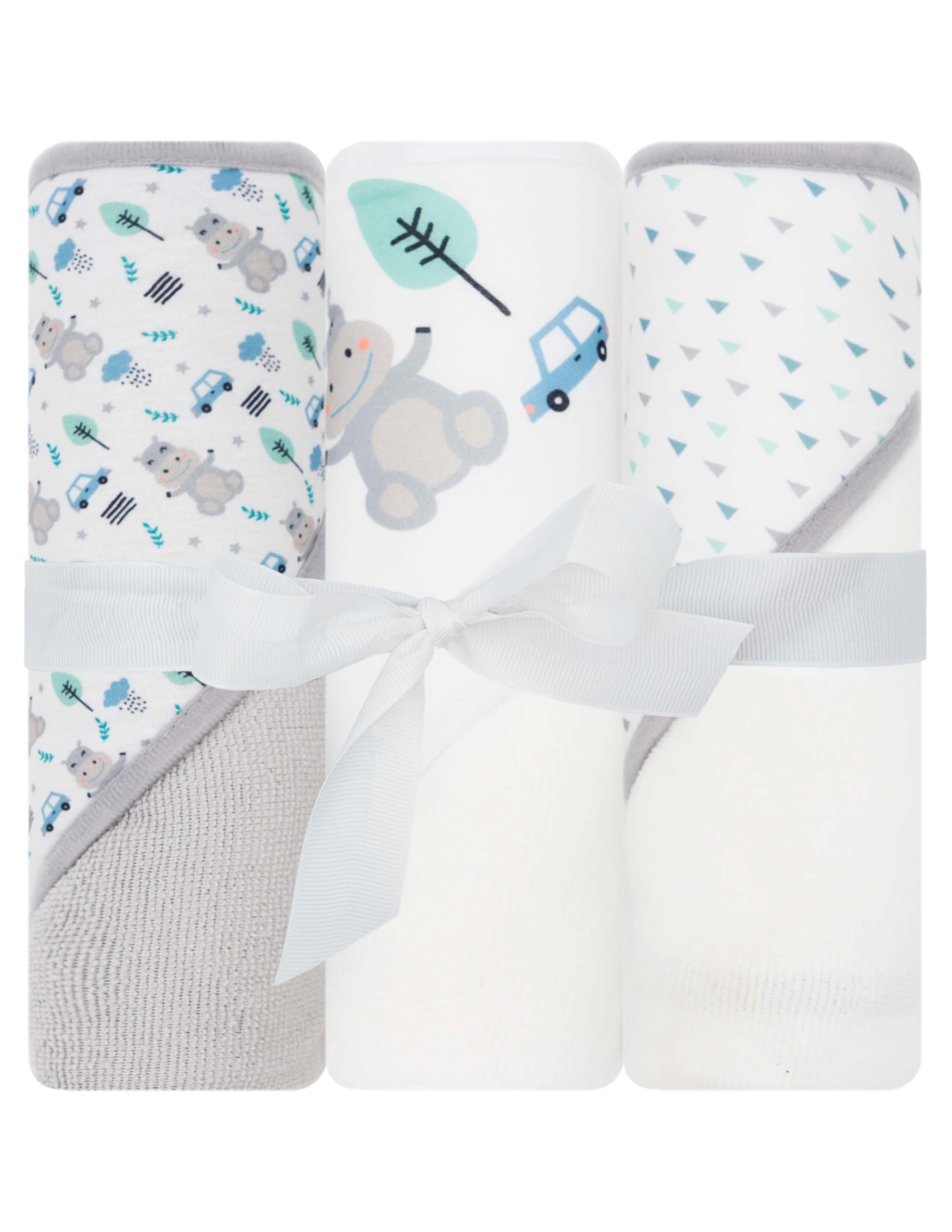 HT3P-025 - LITTLE CELEBRITY Hooded Baby Towels, 3-Pack (Hippo Cars)