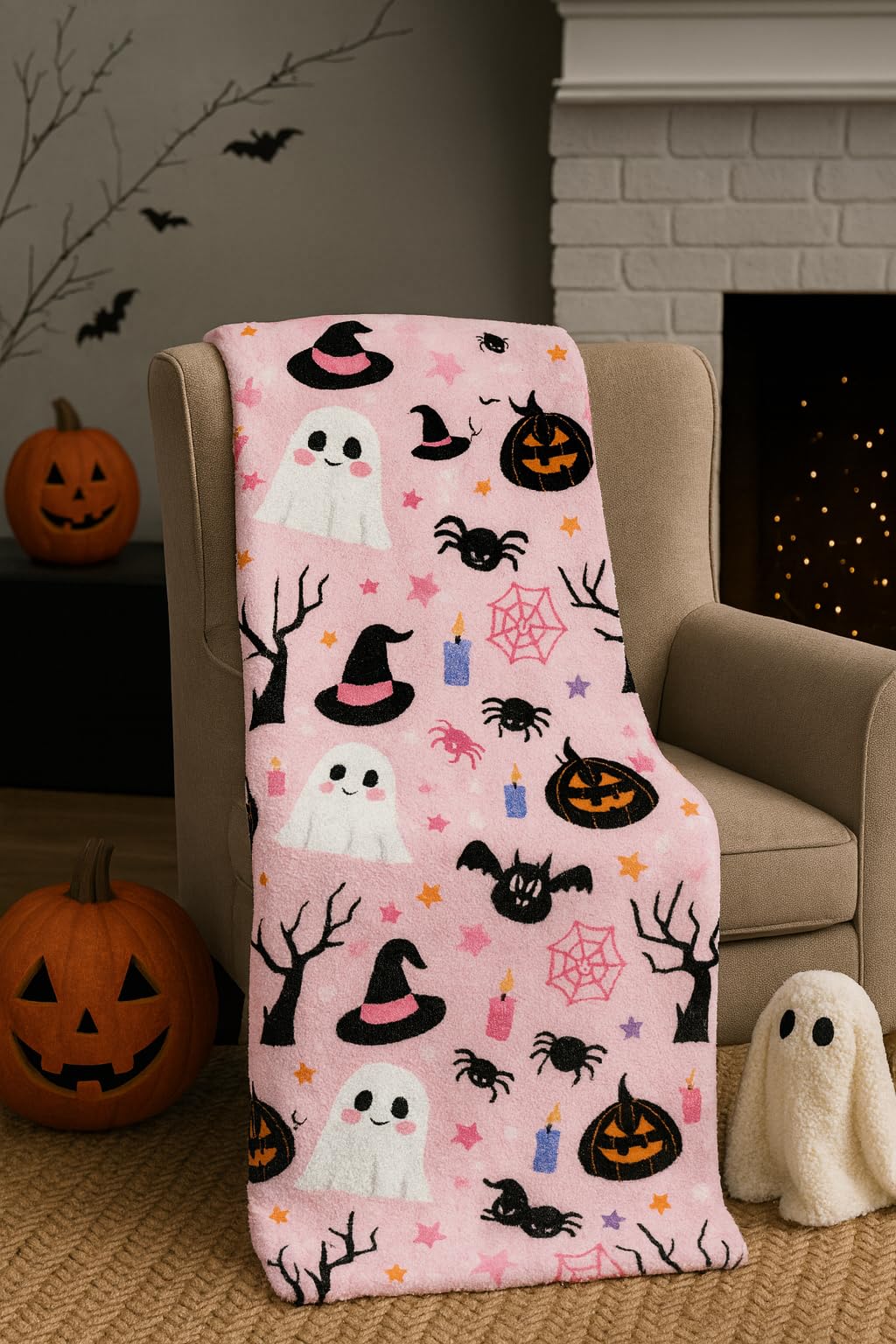 Spooky Micro-Pattern Halloween Reversible Flannel Fleece Throw (50x70)