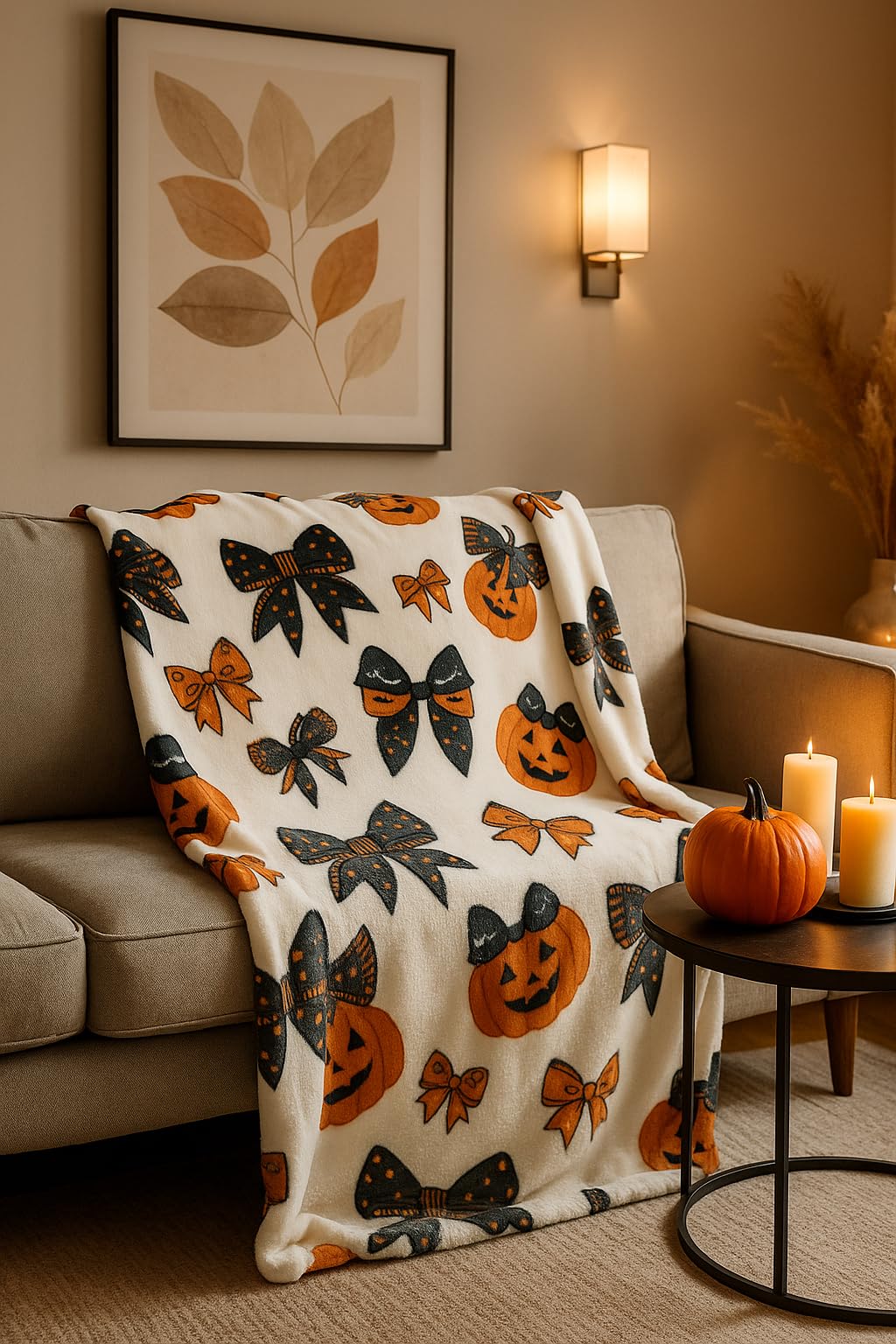 Pumpkin Ribbon Halloween Long Hair Plush Throw (60x70)