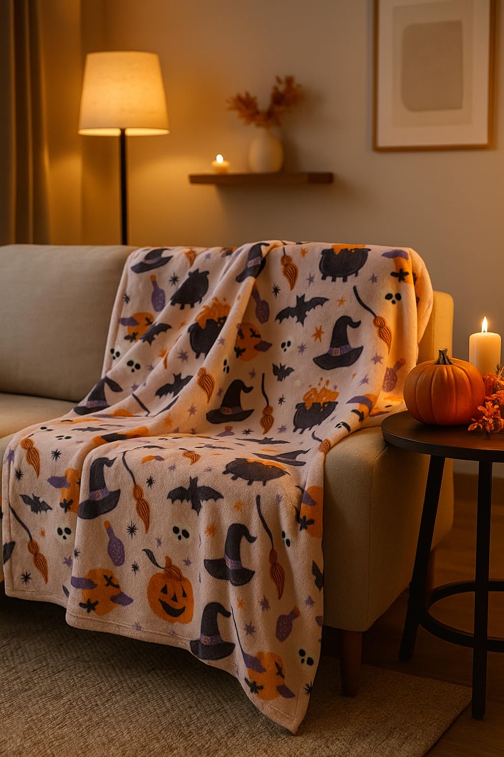 Witch Hat Ghost Halloween Long Hair Plush Throw (60x70)