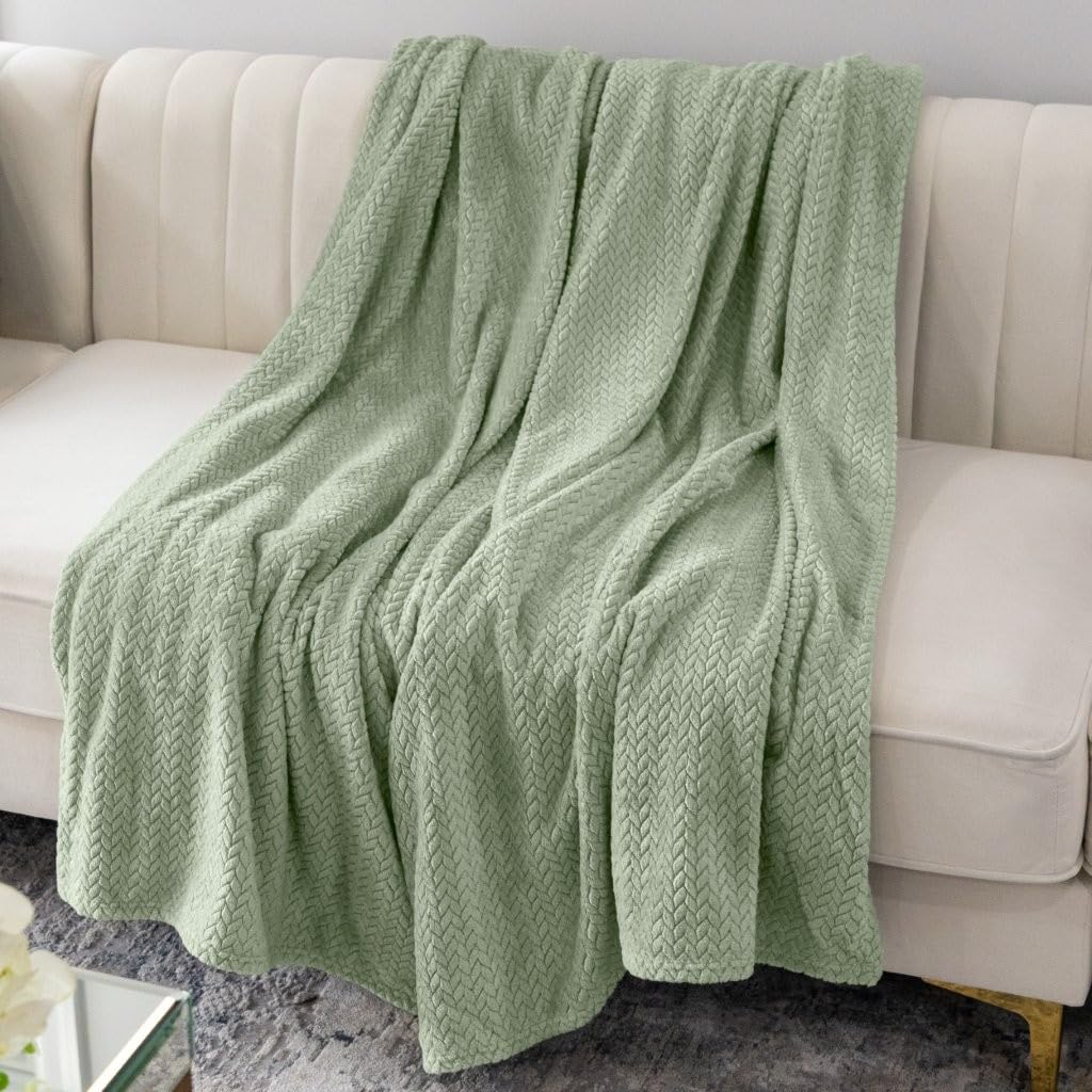 NMBL-015K - Nicole Miller Herringbone Jacquard Throw - Sage Green (King)