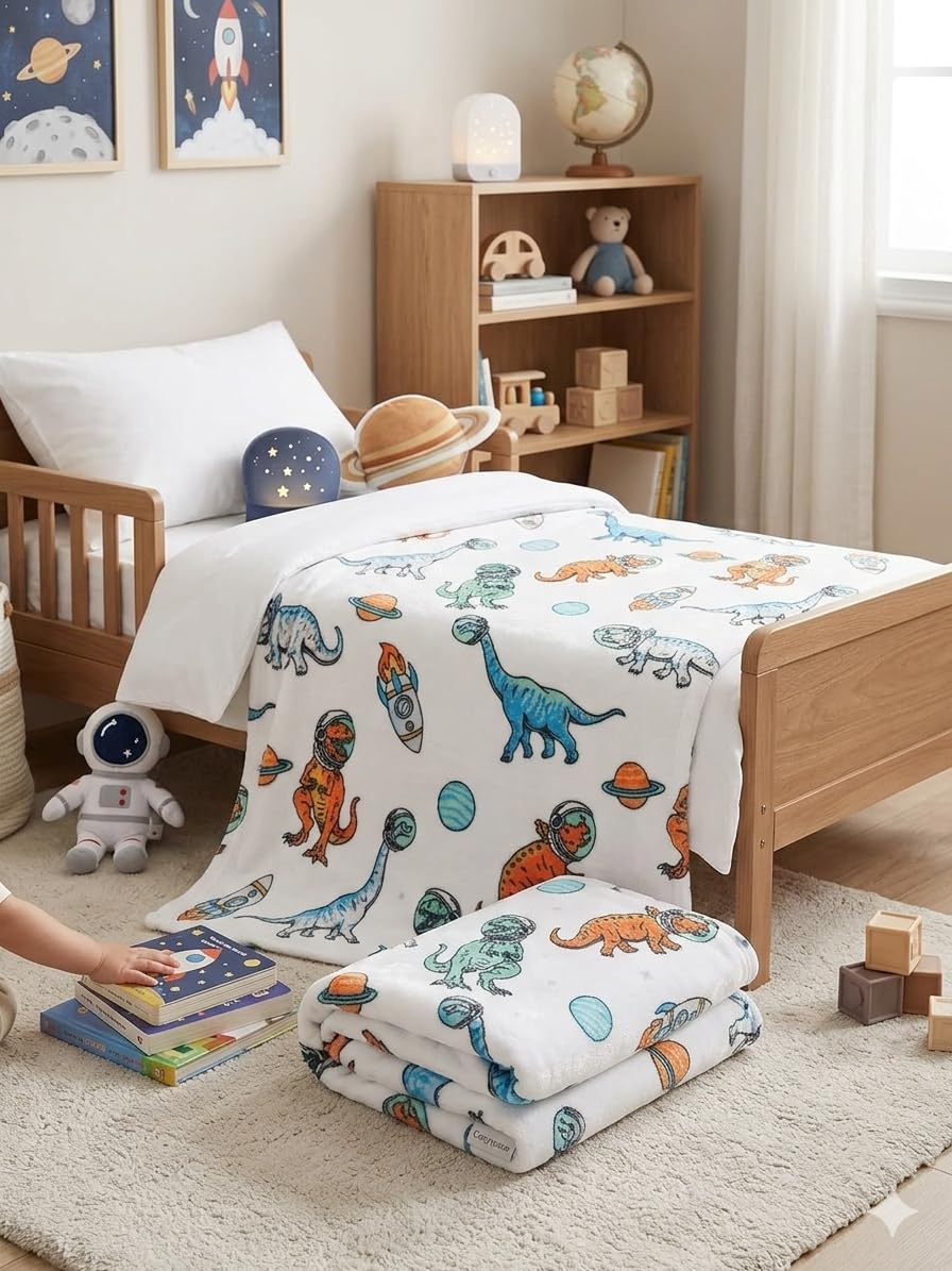TBP-031 - LITTLE CELEBRITY Flannel Toddler Blanket (Space Dino)