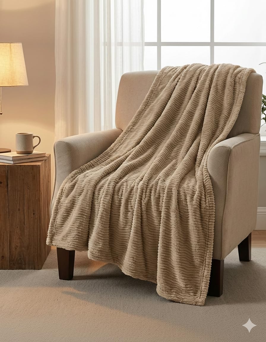 NMTHF-044H - Nicole Miller Bailey Luxury Faux Fur Throw - Tan Beige