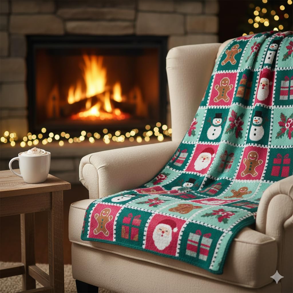 Retro Holiday Stamps Christmas Plush Throw (60x70)